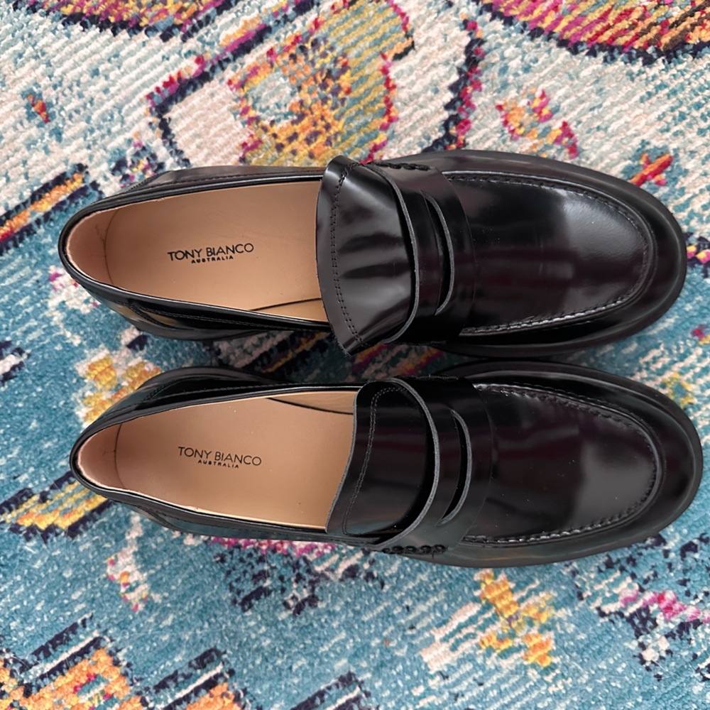 Tony Bianco Women’s Black Leather Penny Loafers